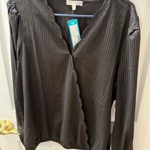 Elegant Black Scalloped Edge Blouse NWT